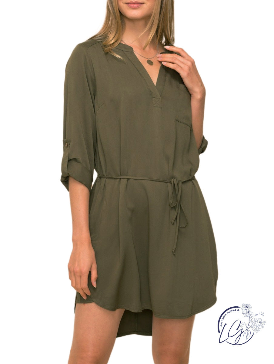 Autumn Vibes Belted T-Shirt Dress Olive / Small Autumn Vibes Belted T-Shirt Dress Olive / Small