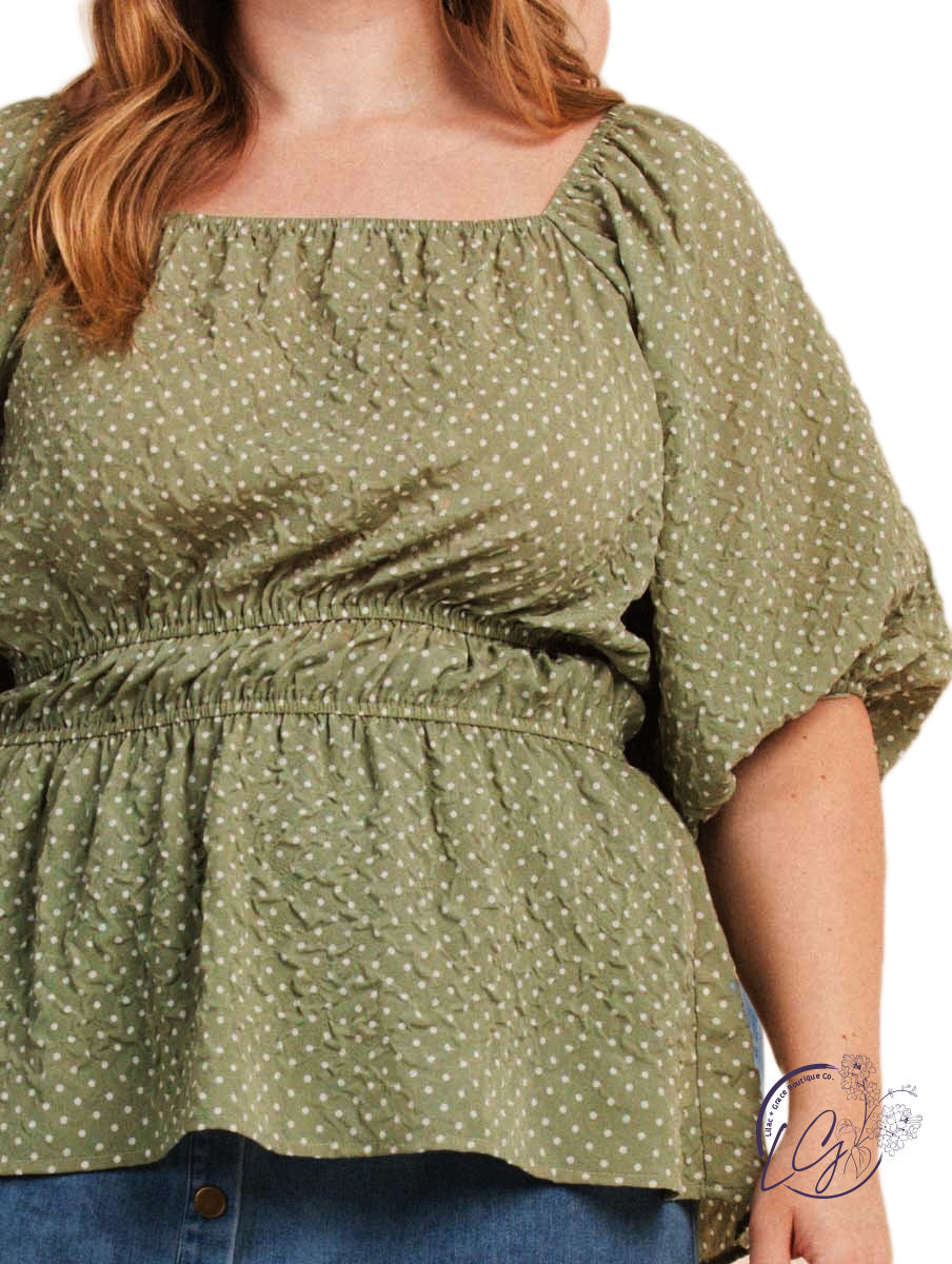 Curvy River Runs Polka Dot Blouse