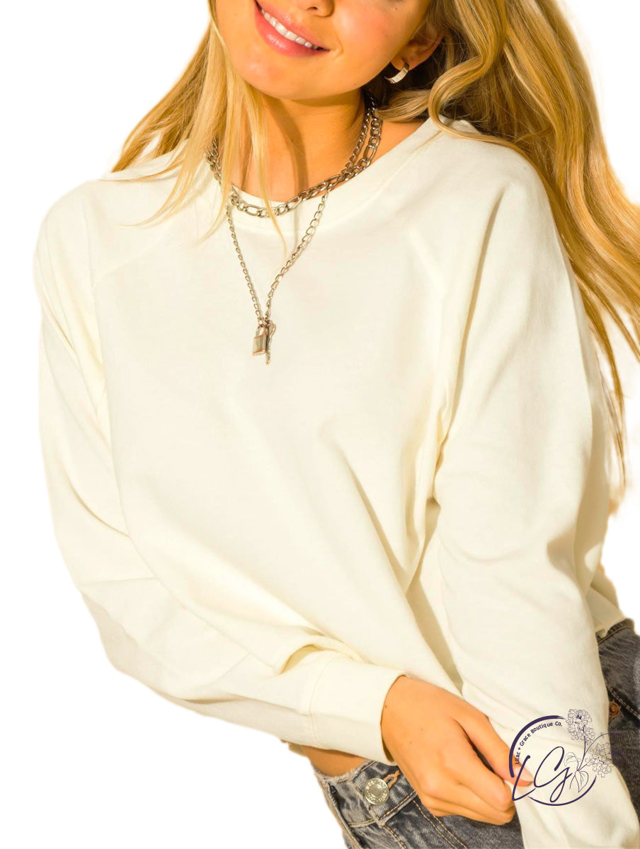 Crazy for you raglan long sleeve crop sweatshirt