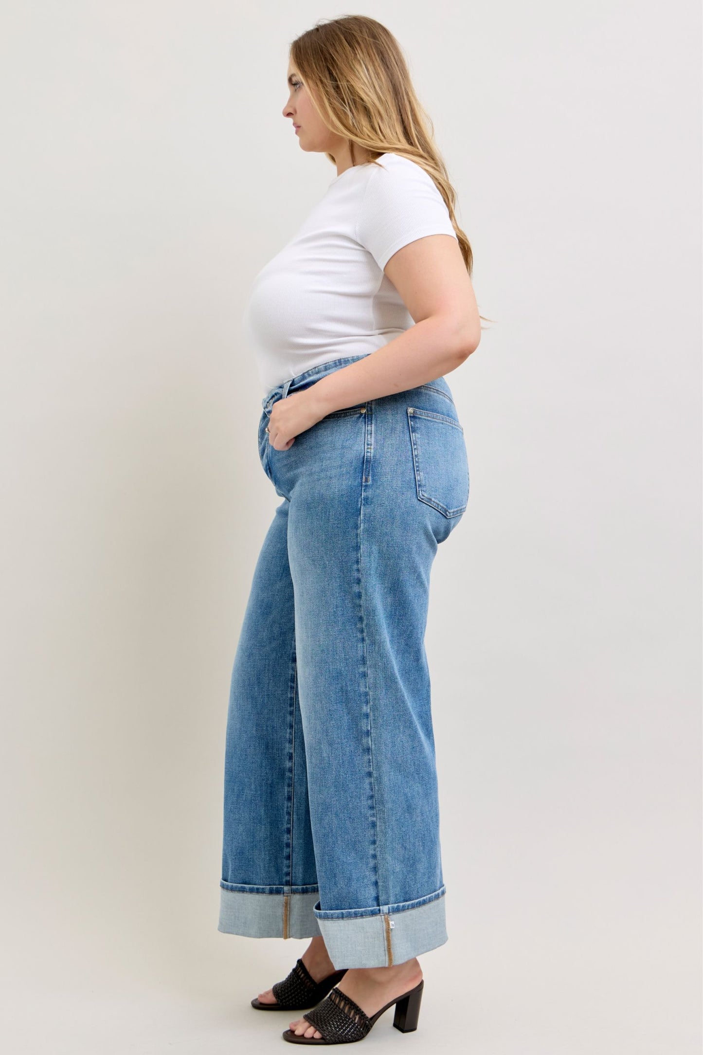 Greer Mid Rise Foldover Straight Non Distressed By Judy Blue