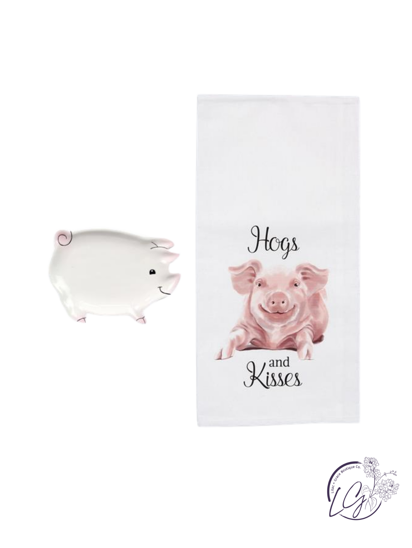 Pig Design Fabric Dish Towel with Ceramic Soap Dish Set