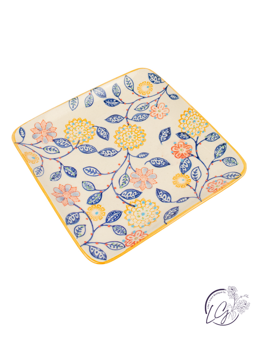 Stoneware Hand Stamped Square Plate