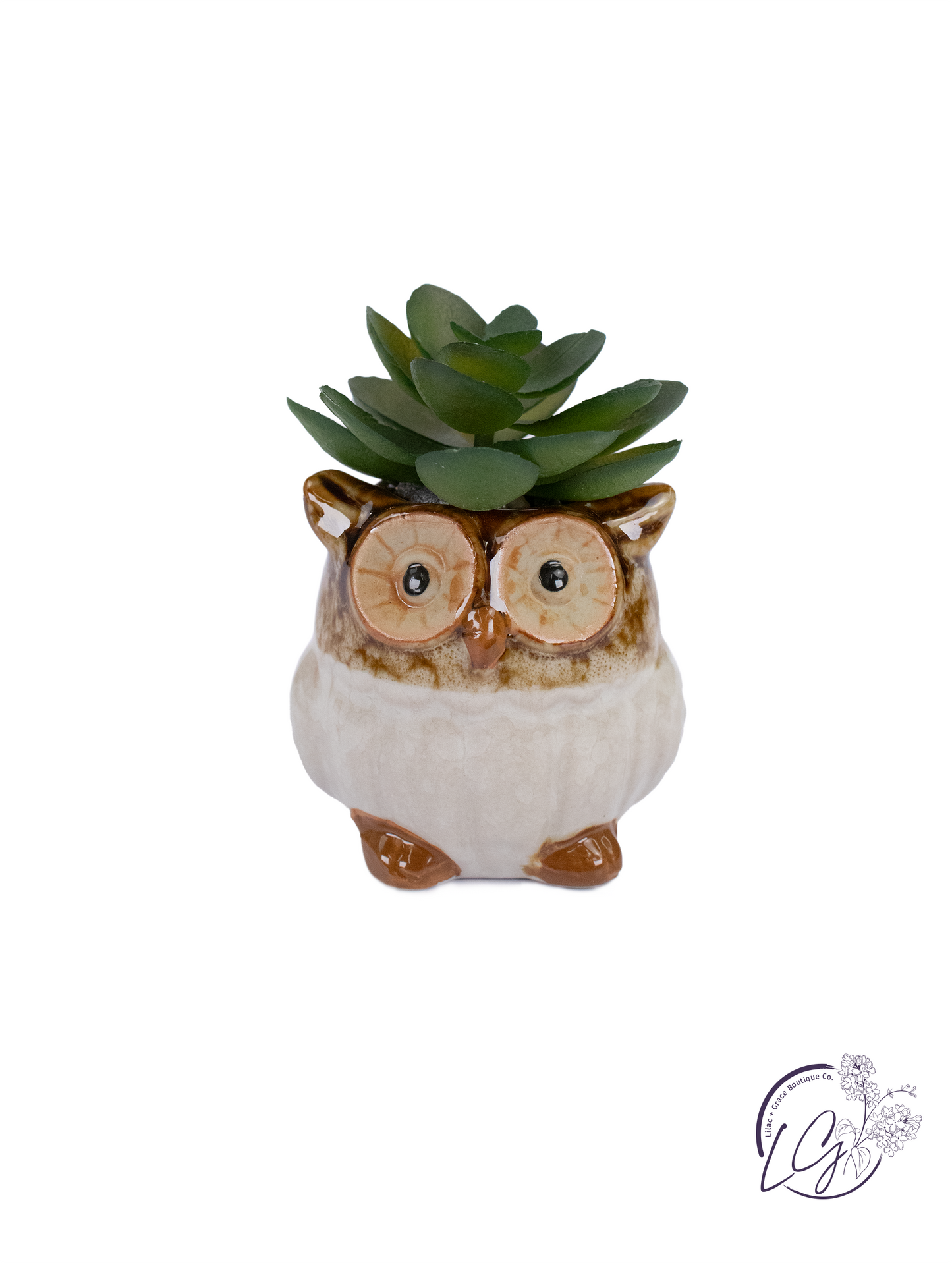 Stoneware Owl Whitewashed Succulent Planters