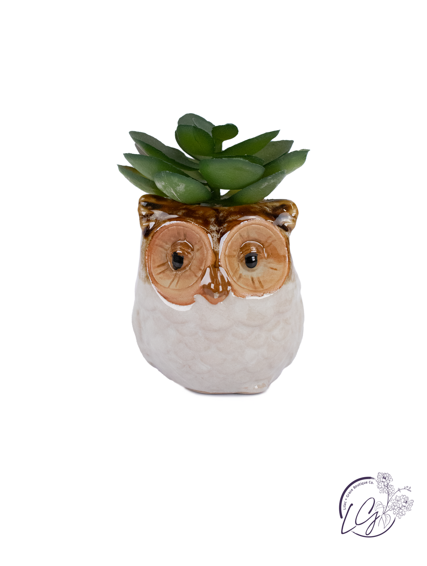 Stoneware Owl Whitewashed Succulent Planters