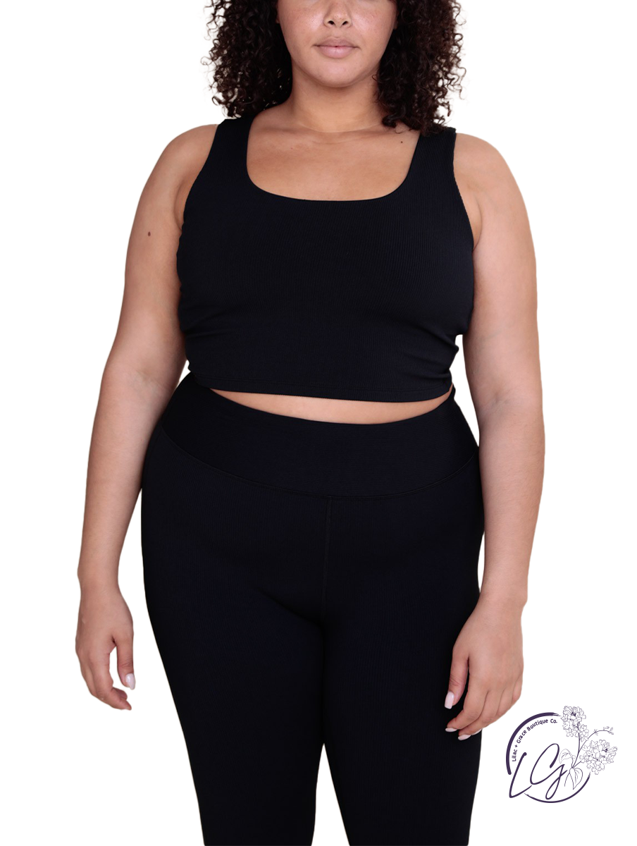 Curvy Ribbed Square Neck Cropped Tank