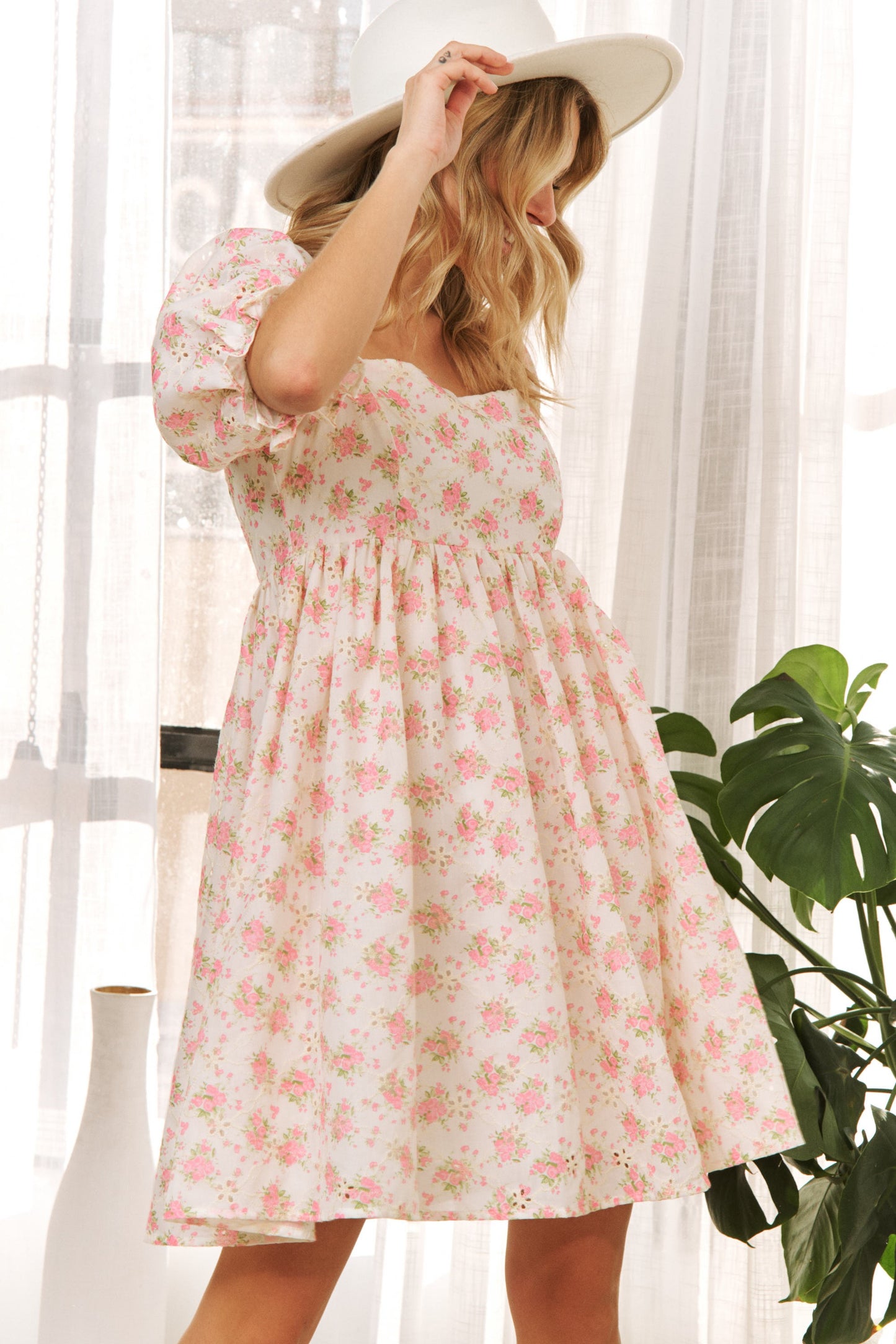 cute babydoll dress SOLMAR Baby Doll Dress, Pink, Female, Size L and full of movement the In The Wildflowers Dress is made from 100% Cotton for that breathable Curvy Cute Eyelet Floral Babydoll
