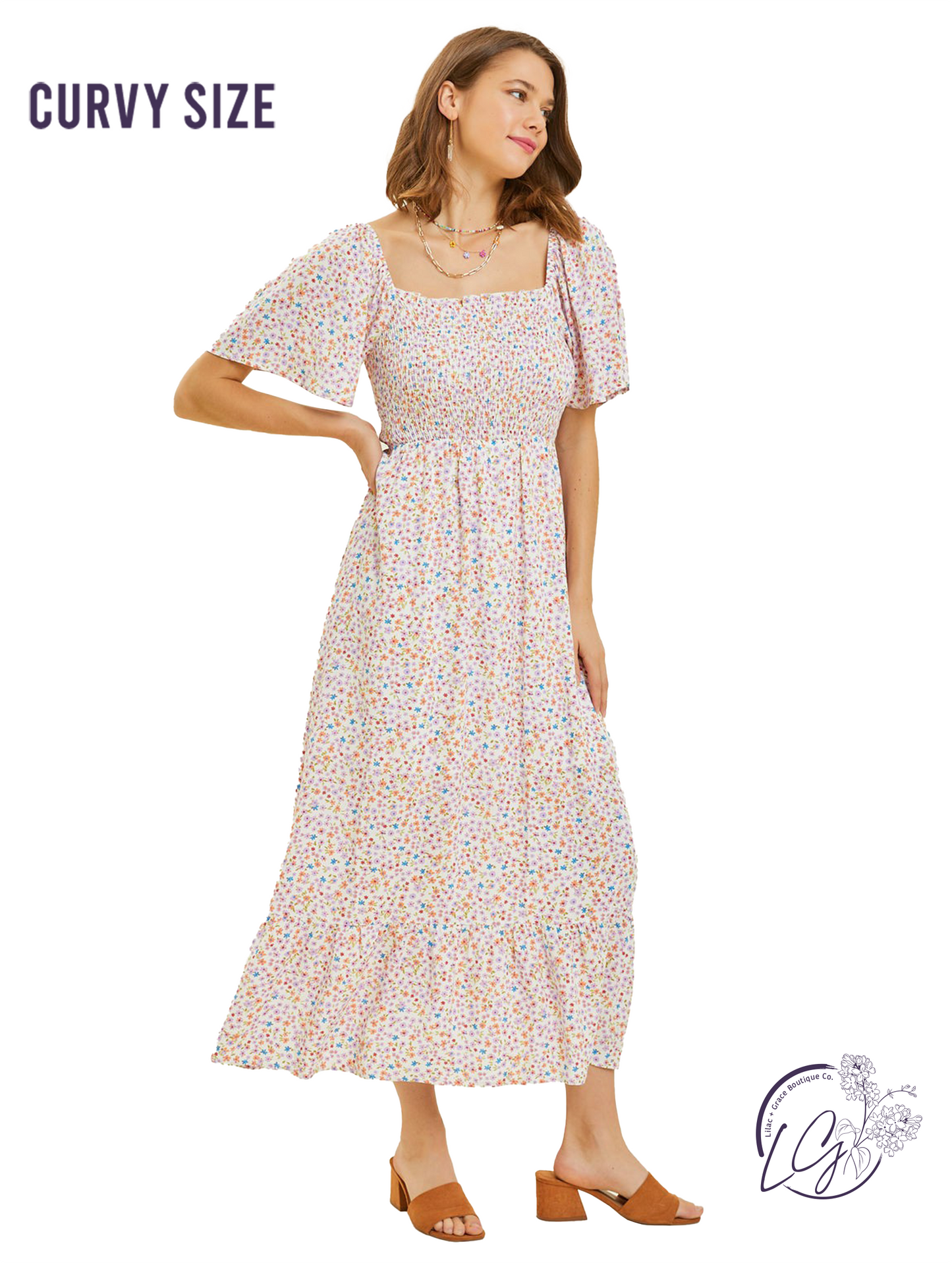 Curvy Blooming Picnic Midi Dress