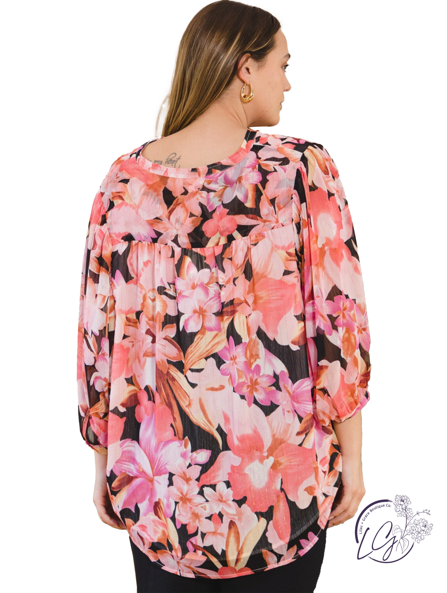 Curvy Floral Fever Button Down Blouse