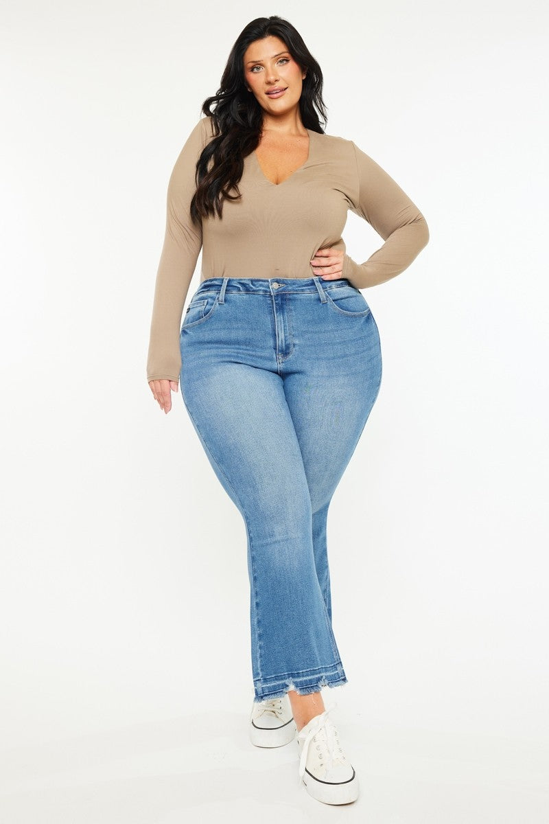 Curvy Olive High Rise Bootcut Jeans by Kan Can
