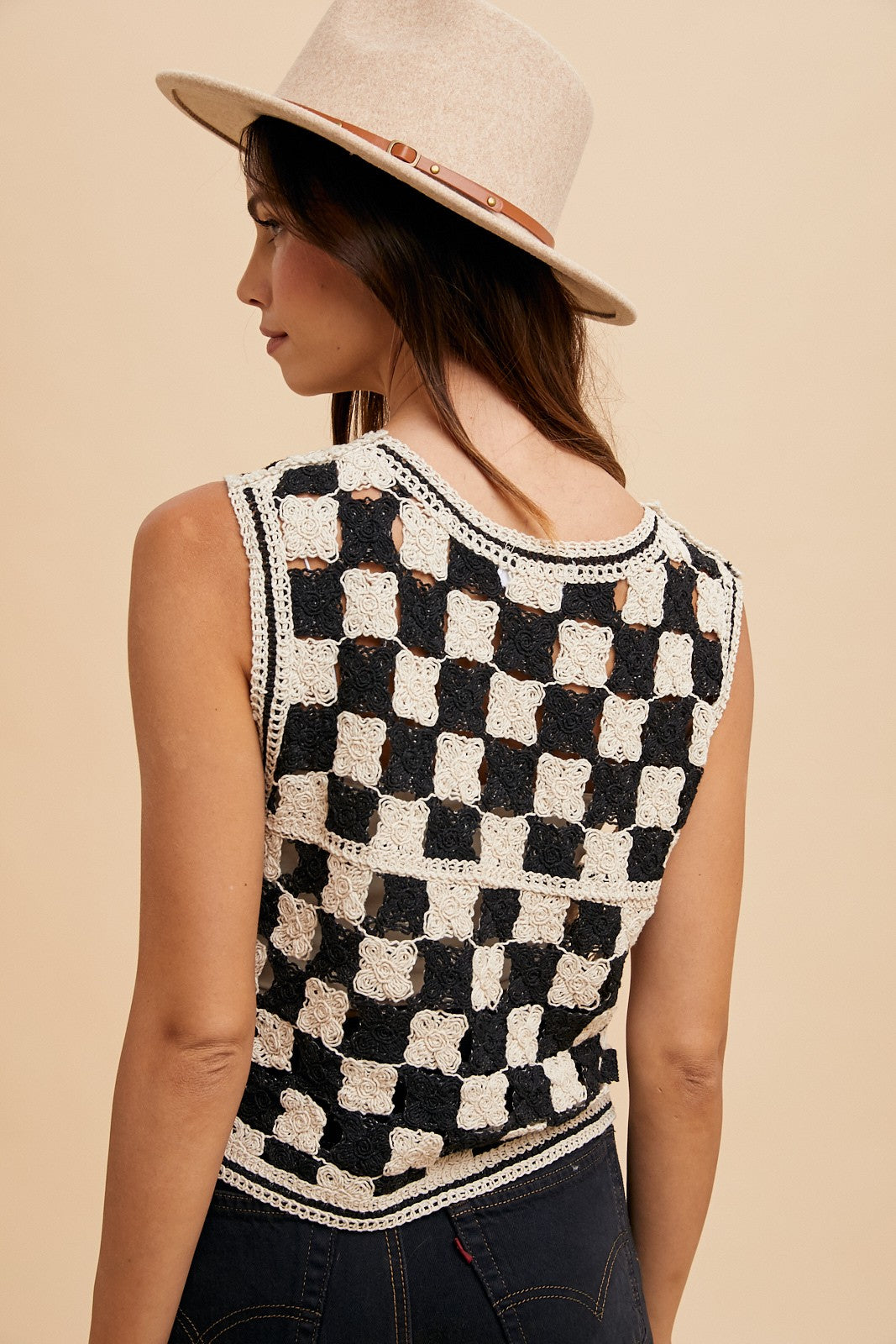Vintage Grid Crochet Vest