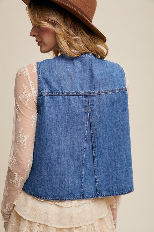 Western Whisper Denim Tie-front Vest