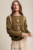 Autumn Bloom Floral Embroidered Cable Knit Sweater