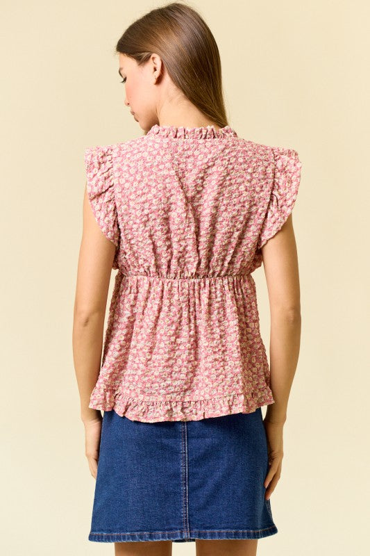 Sunset Petals Ruffled Babydoll Top