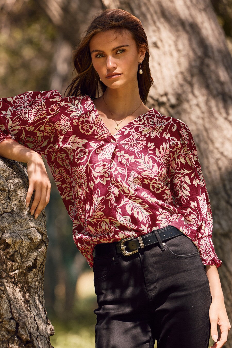 Curvy Golden Vine Floral Printed Blouse