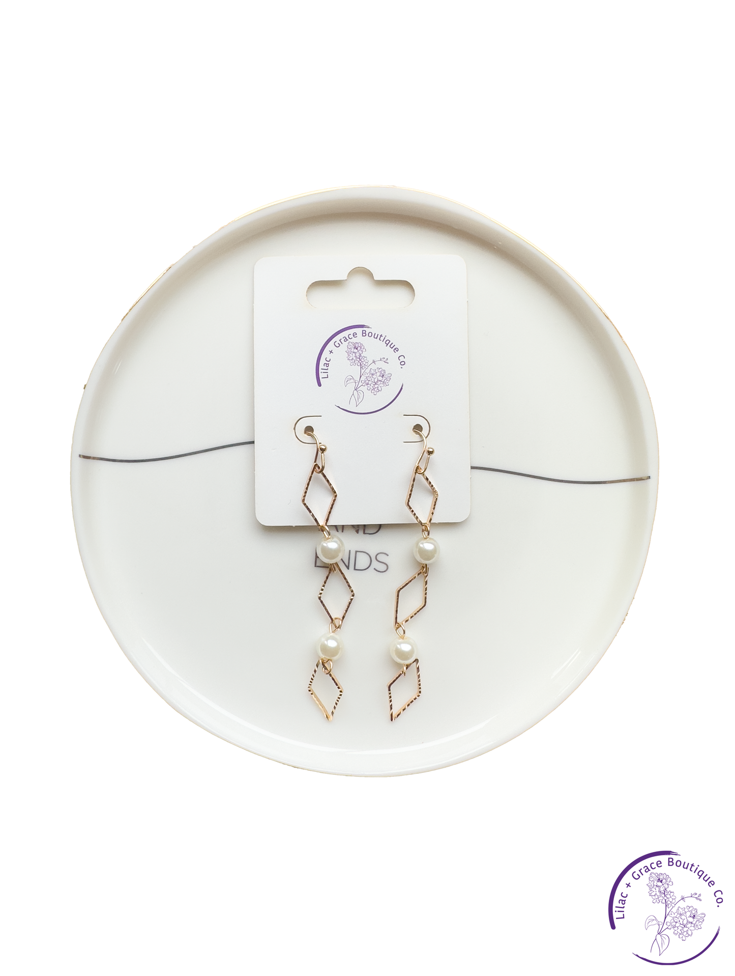 Delicate Hexagon Drop Earrings w/ Pearls