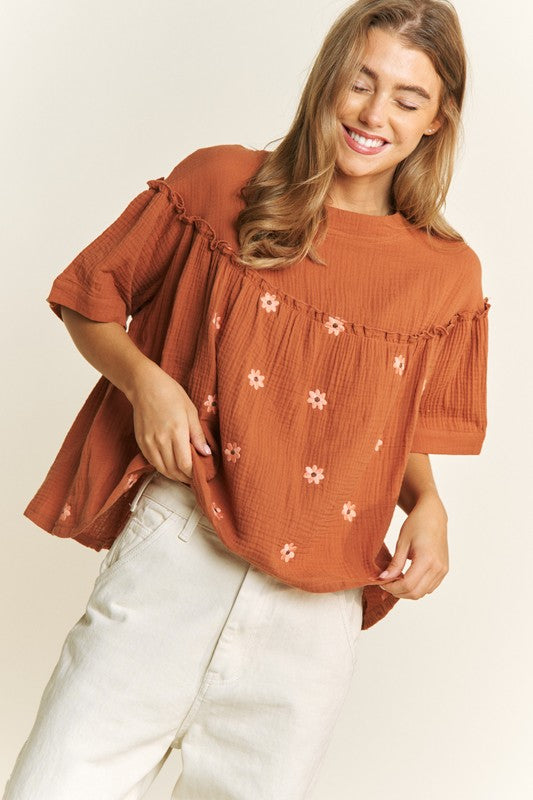 Curvy Boho Bloom Babydoll Top