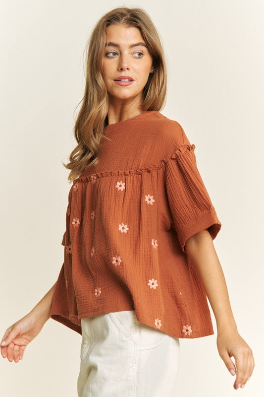 Curvy Boho Bloom Babydoll Top