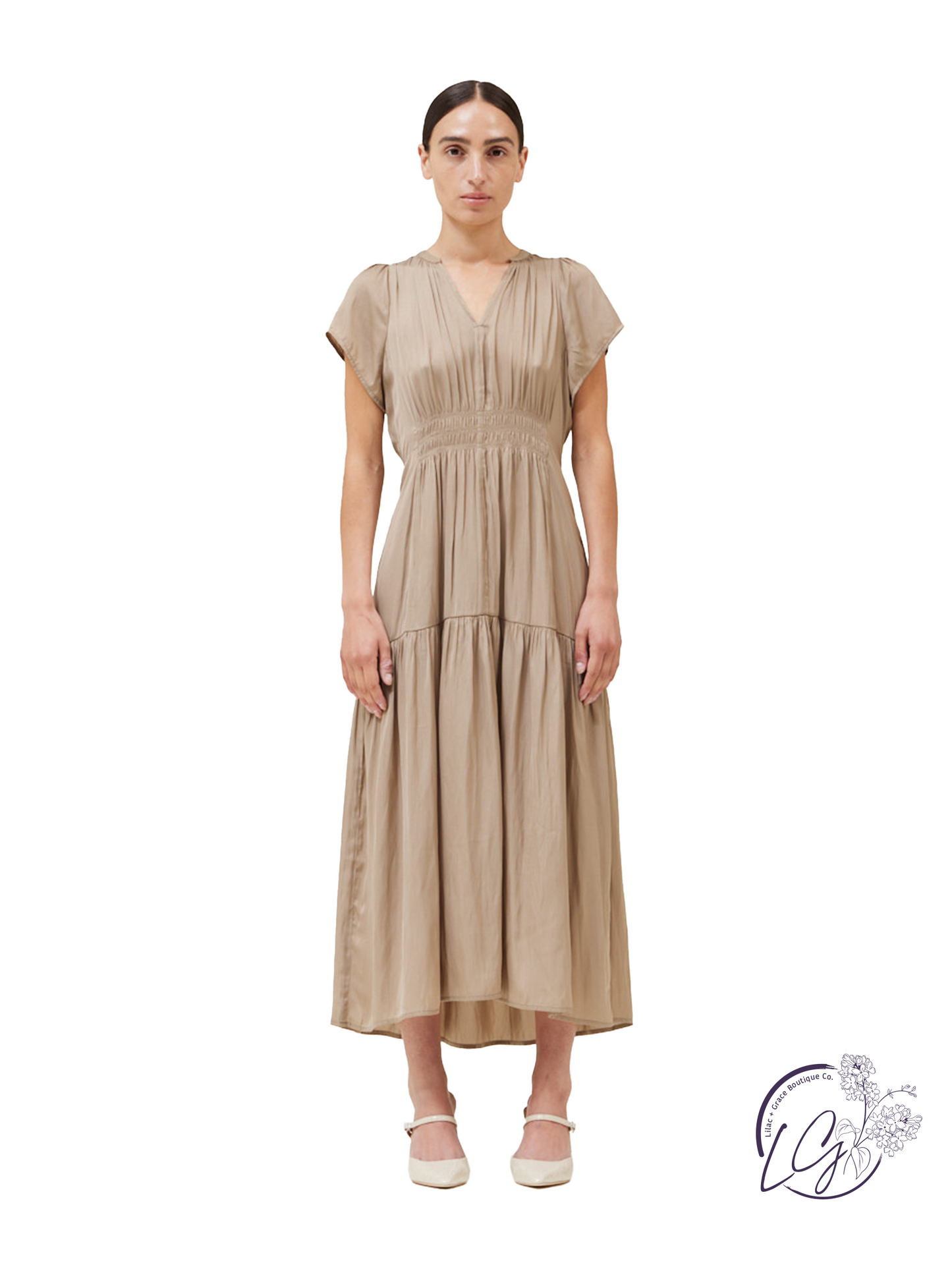 Grace In Simplicity Satin Midi Dress