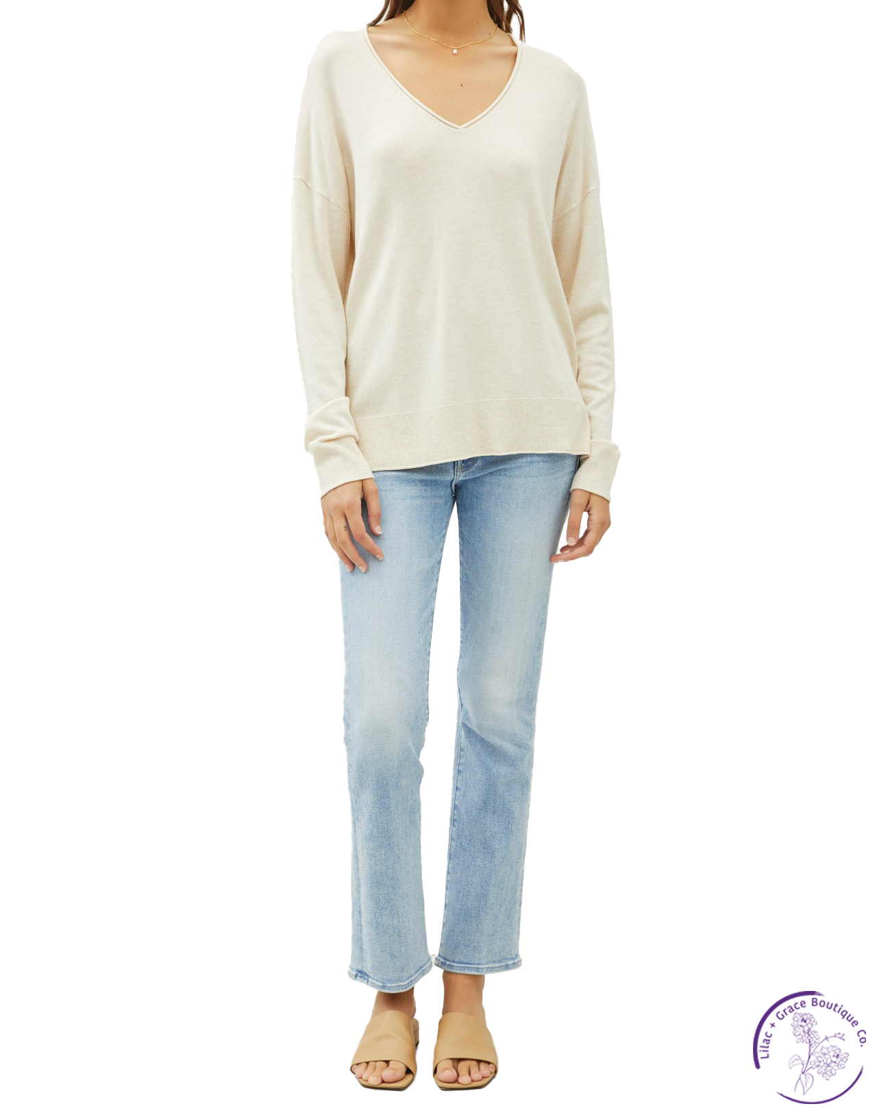 V-Neck Drop Shoulder Sweater