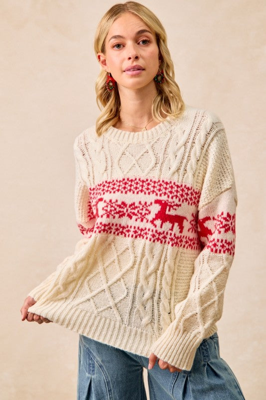 Reindeer Cable Knit Sweater