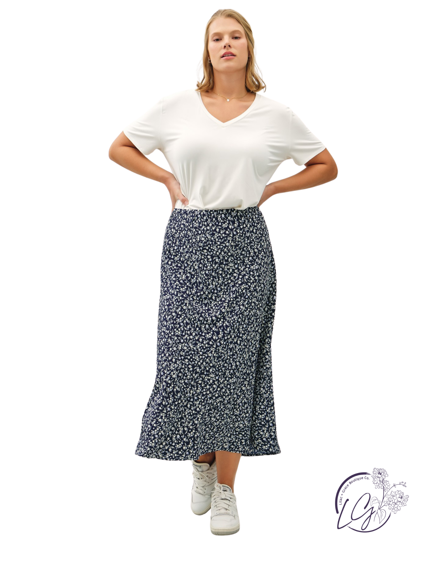 Curvy Efflorescing Comfort Midi Skirt