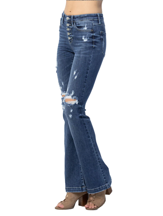 Myra Mid Rise Distressed Flare Jeans by Judy Blue