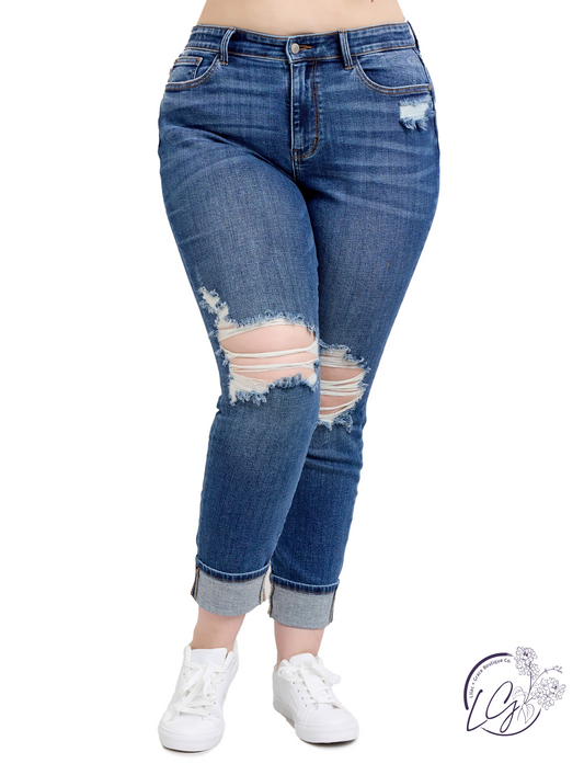 Curvy Massie High-Rise Wide-Leg Distressed by Judy Blue