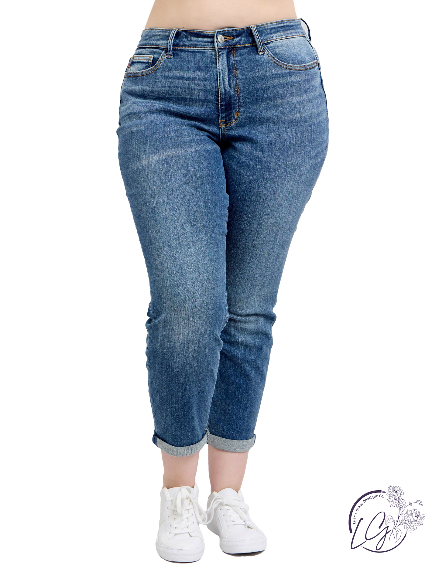 Curvy Marigold Mid-Rise Boyfriend Non-Distressed by Judy Blue
