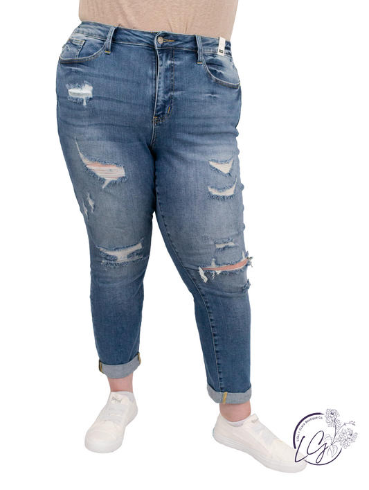 Curvy Alexa High-Rise Distressed Boyfriend by Judy Blue