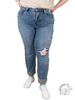 Curvy Denise Knee Destroy & Cuffed Long Boyfriend Jeans By Judy Blue