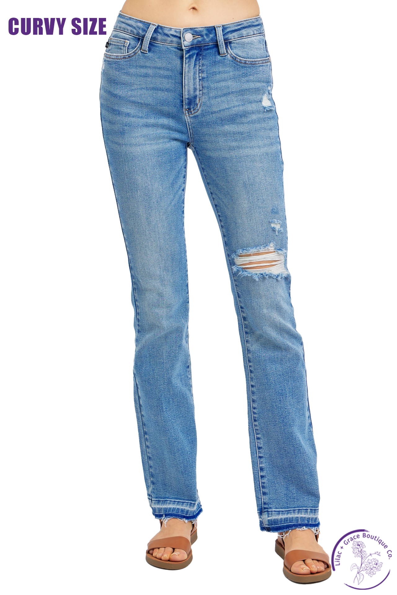 Curvy Daisey Mid Rise Distressed Bootcut by Judy Blue