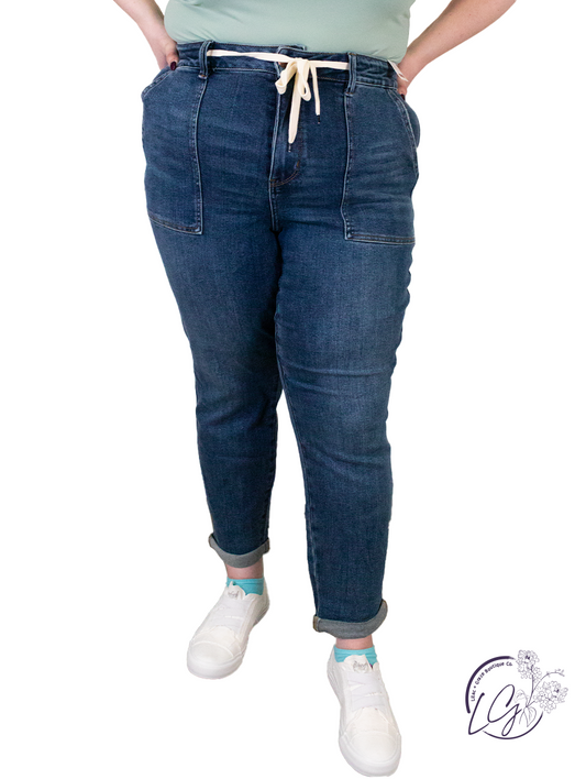 Curvy Briella Elastic Drawstring & Cuffed Jogger By Judy Blue