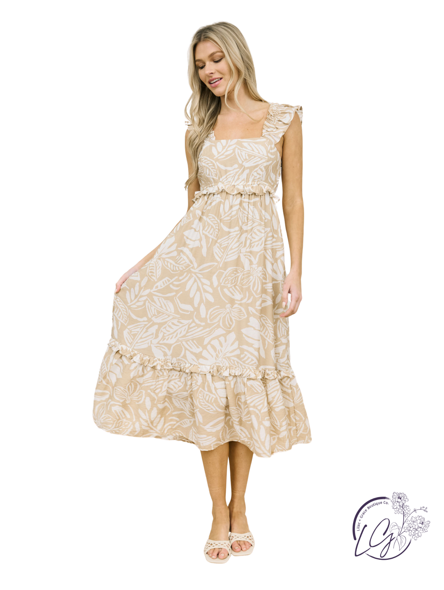 Palmflare Ruffle Midi Dress