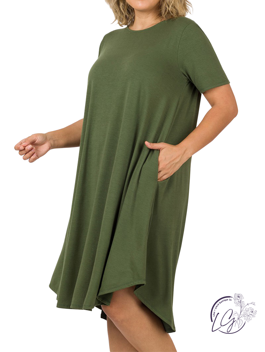 army green t shirt dress Curvy Breezy Summer T-shirt Dress