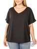 Curvy Woven Elegance Rolled Sleeve Top