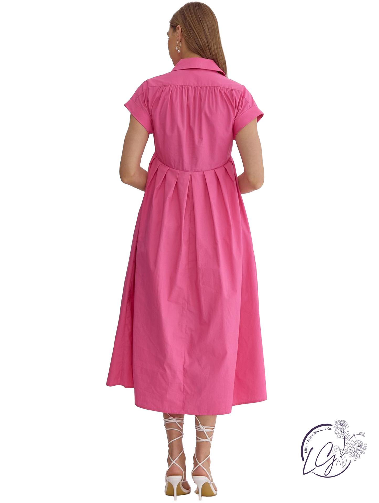 Binding Light Button Midi Dress