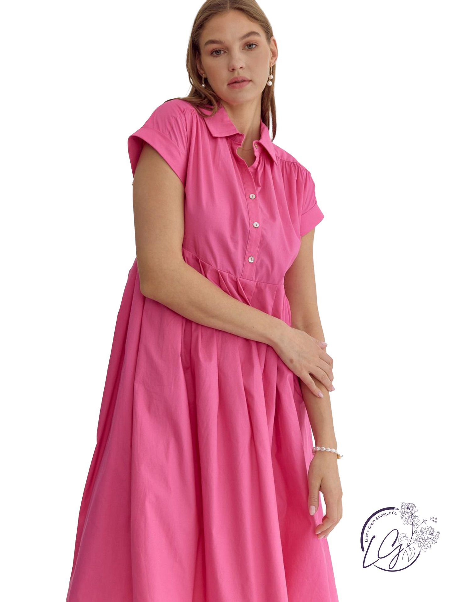 Binding Light Button Midi Dress