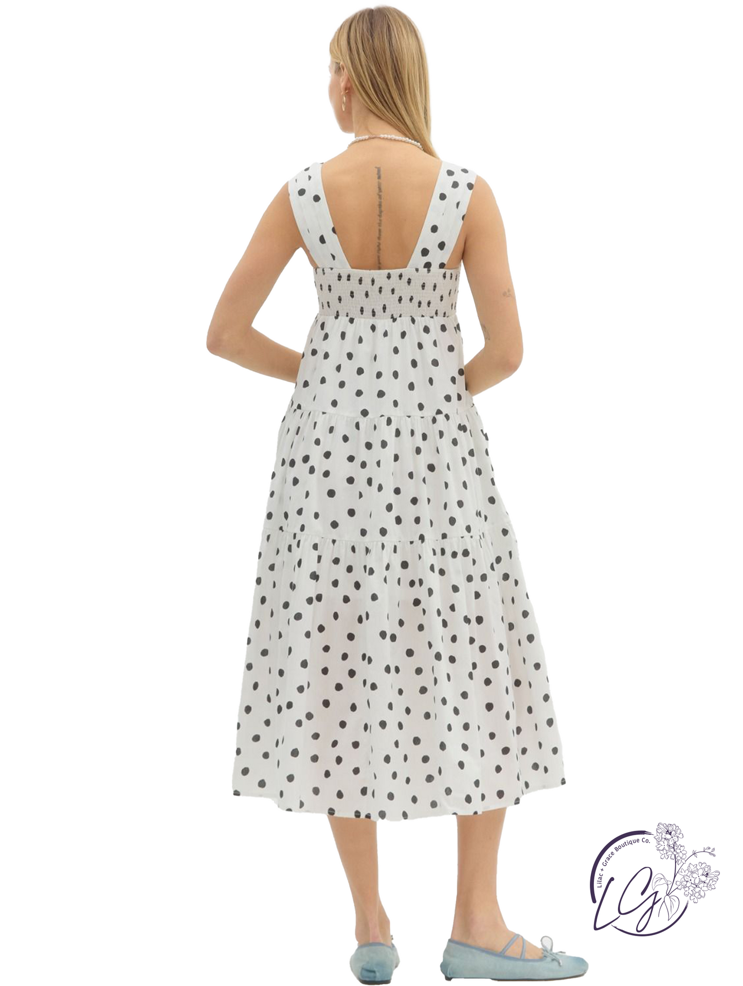Dotspell Tiered Midi Dress
