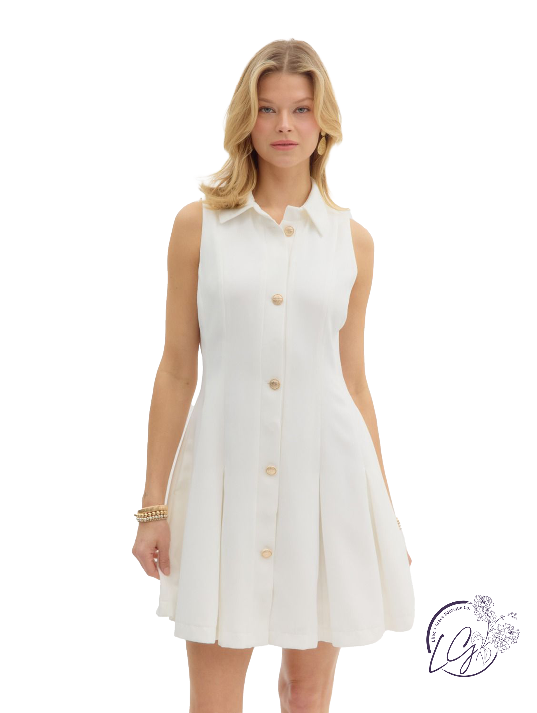 Golden Pleated Mini Dress Off White / Small Golden Pleated Mini Dress Off White / Small