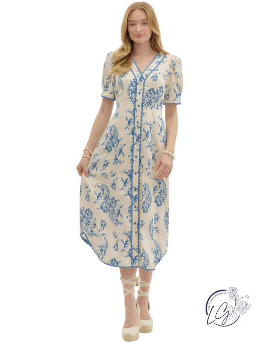 Wander Slow Paisley Pleated Midi Dress