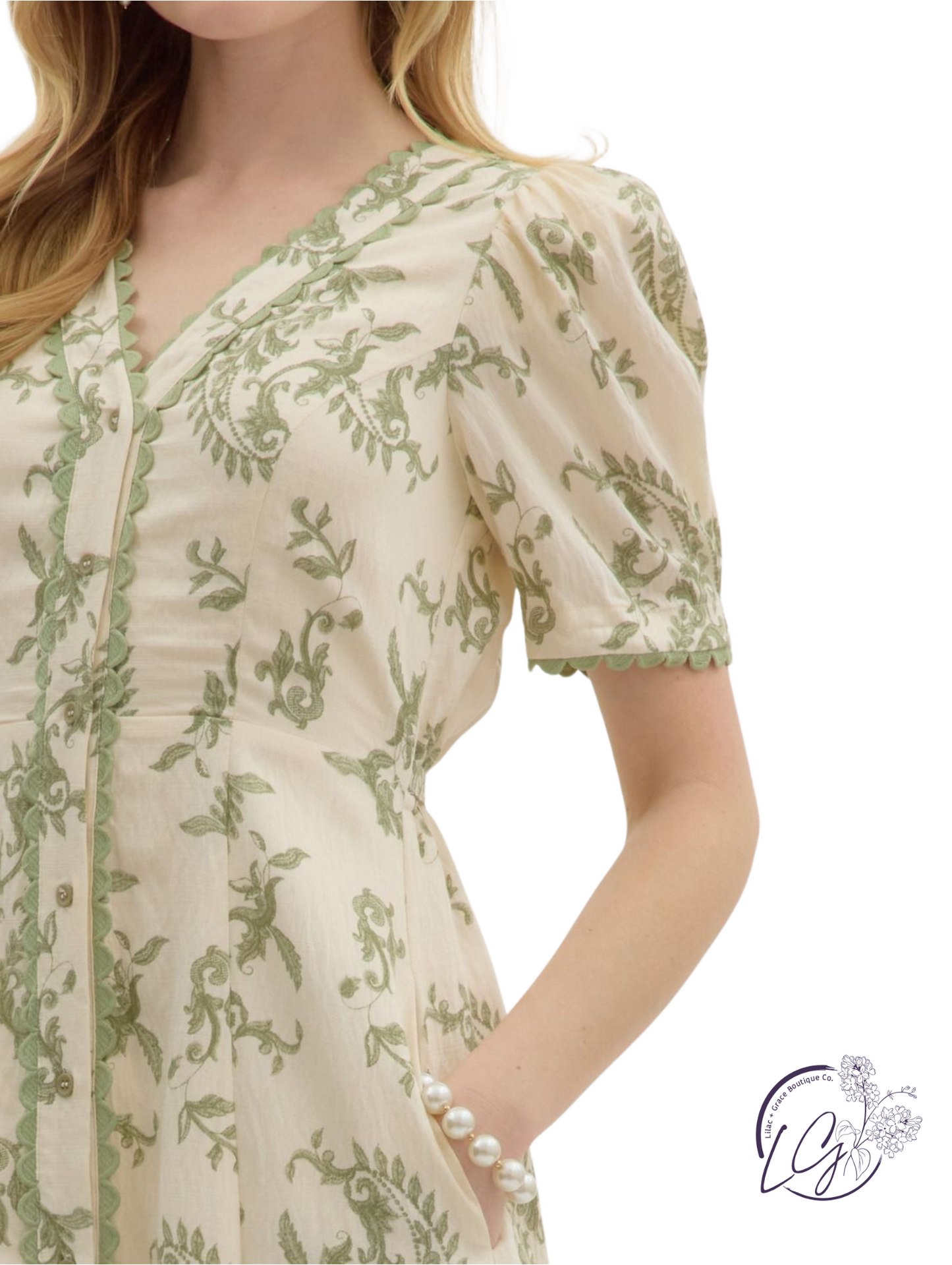 Wander Slow Paisley Pleated Midi Dress