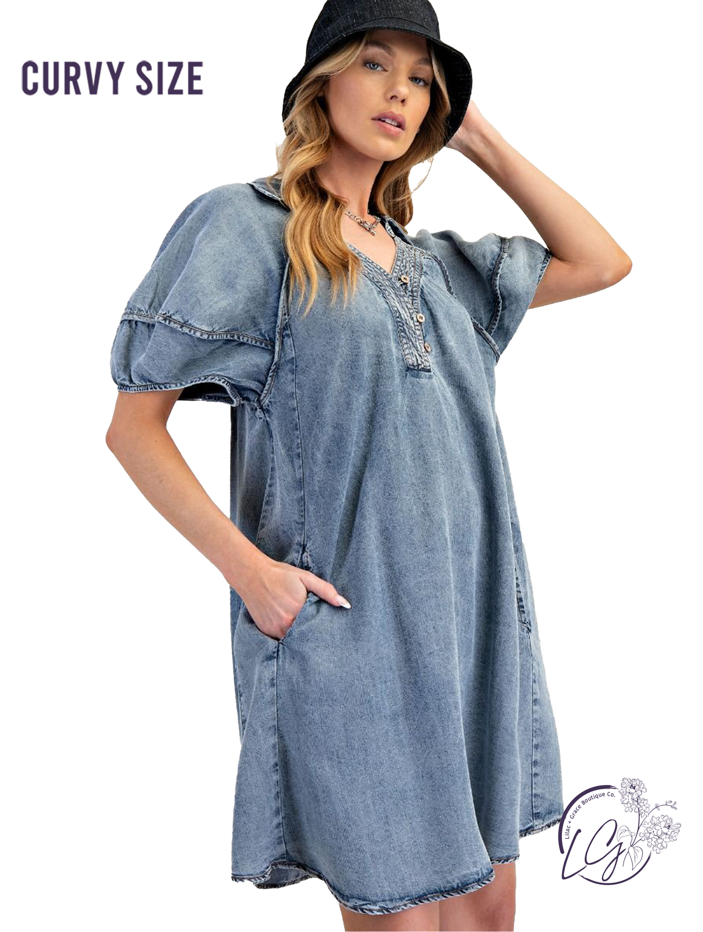 Curvy Blueveil Chambray Dress