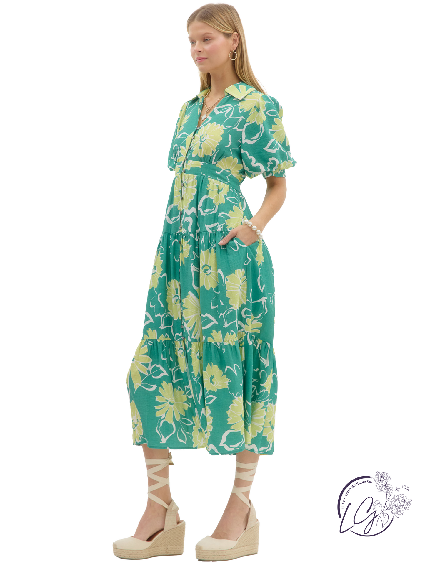 Slow Tides Tiered Midi Dress