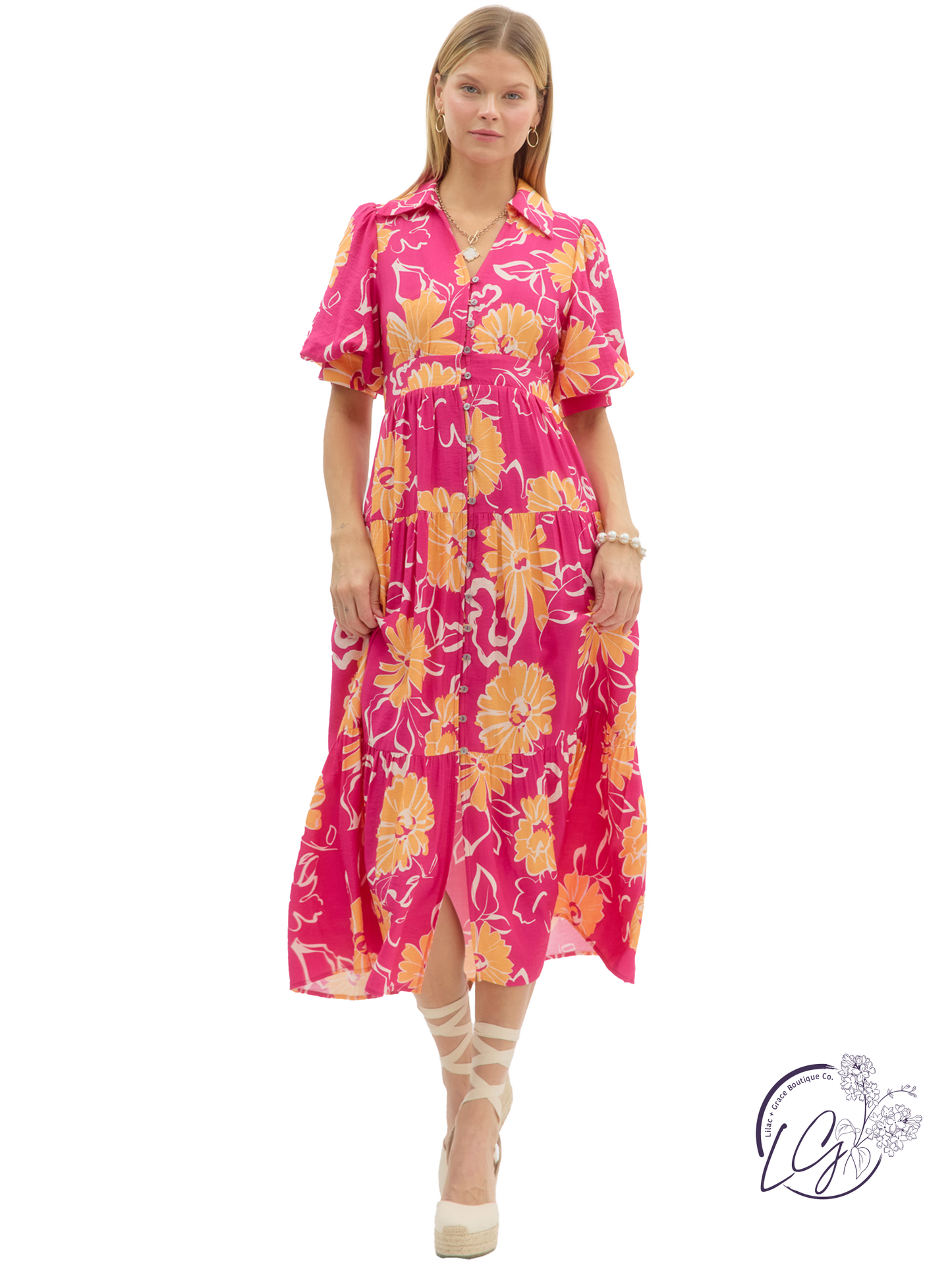 Slow Tides Tiered Midi Dress