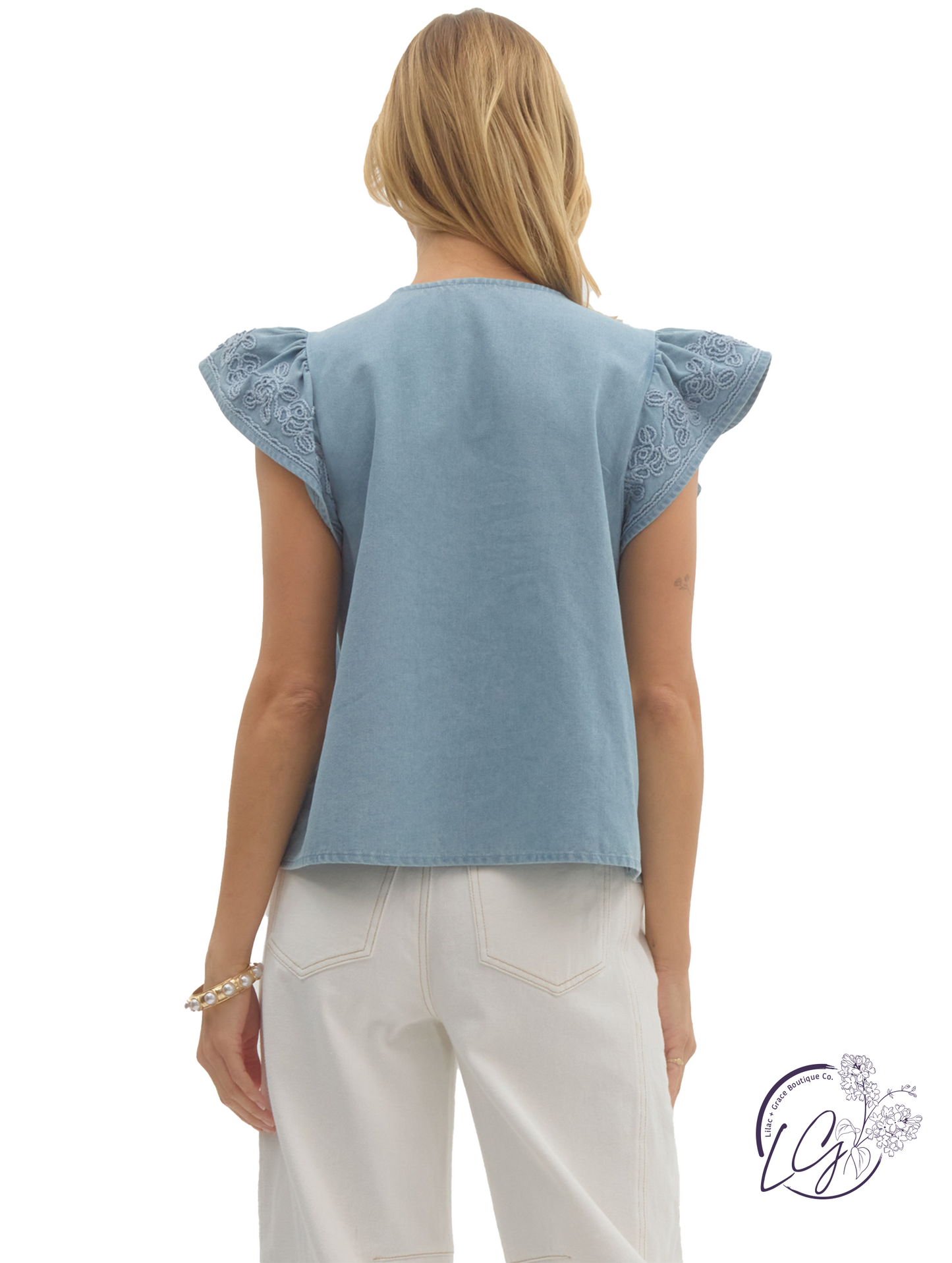 Pulled by Light Flutter Sleeve Top