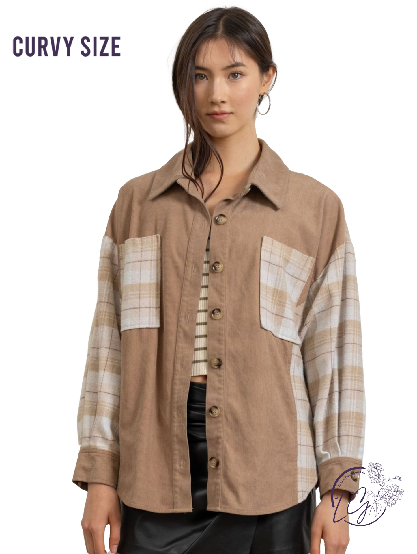 Curvy Plaid Patchwork Shacket