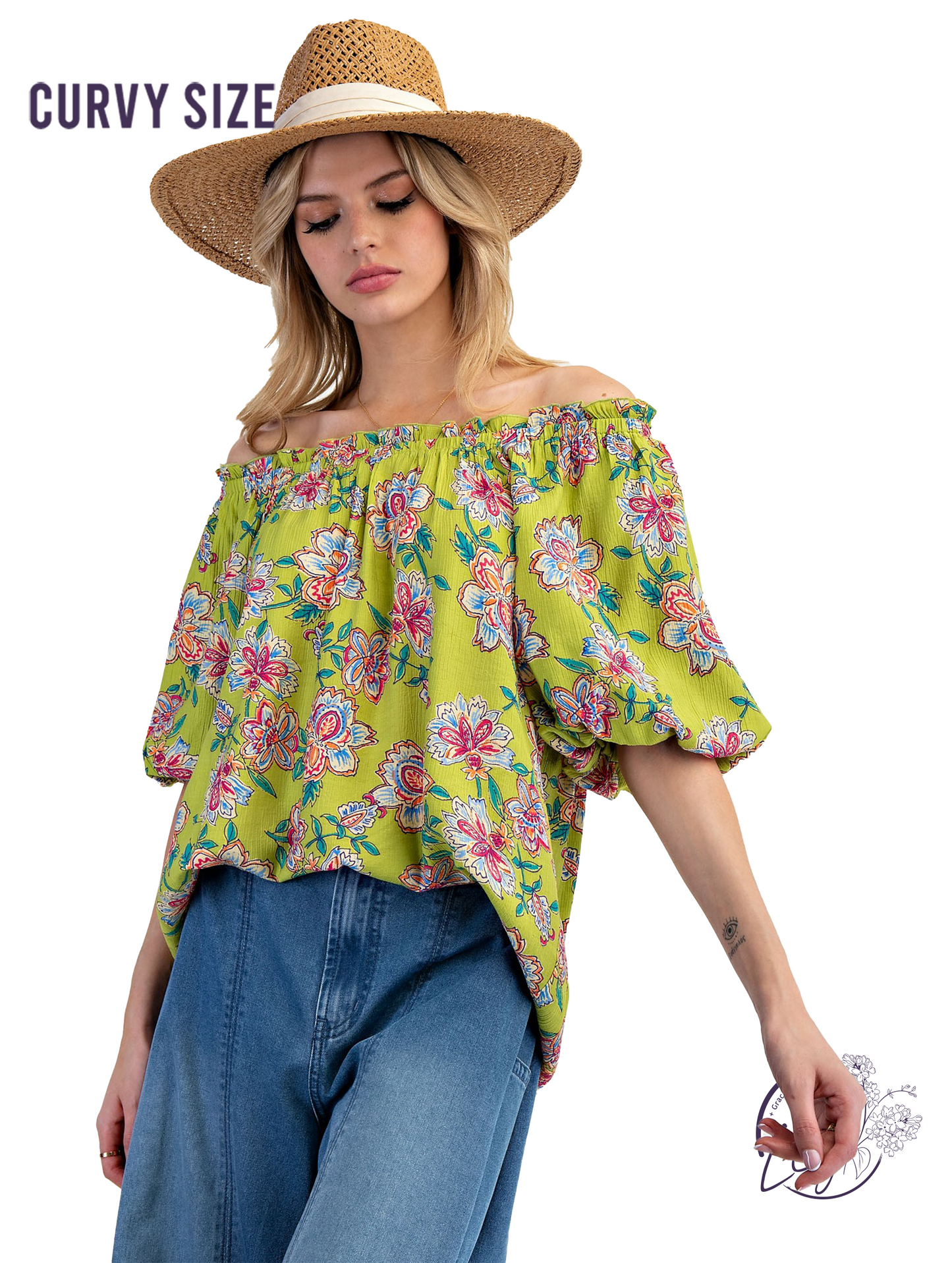 Curvy Peach Trails Woven Top