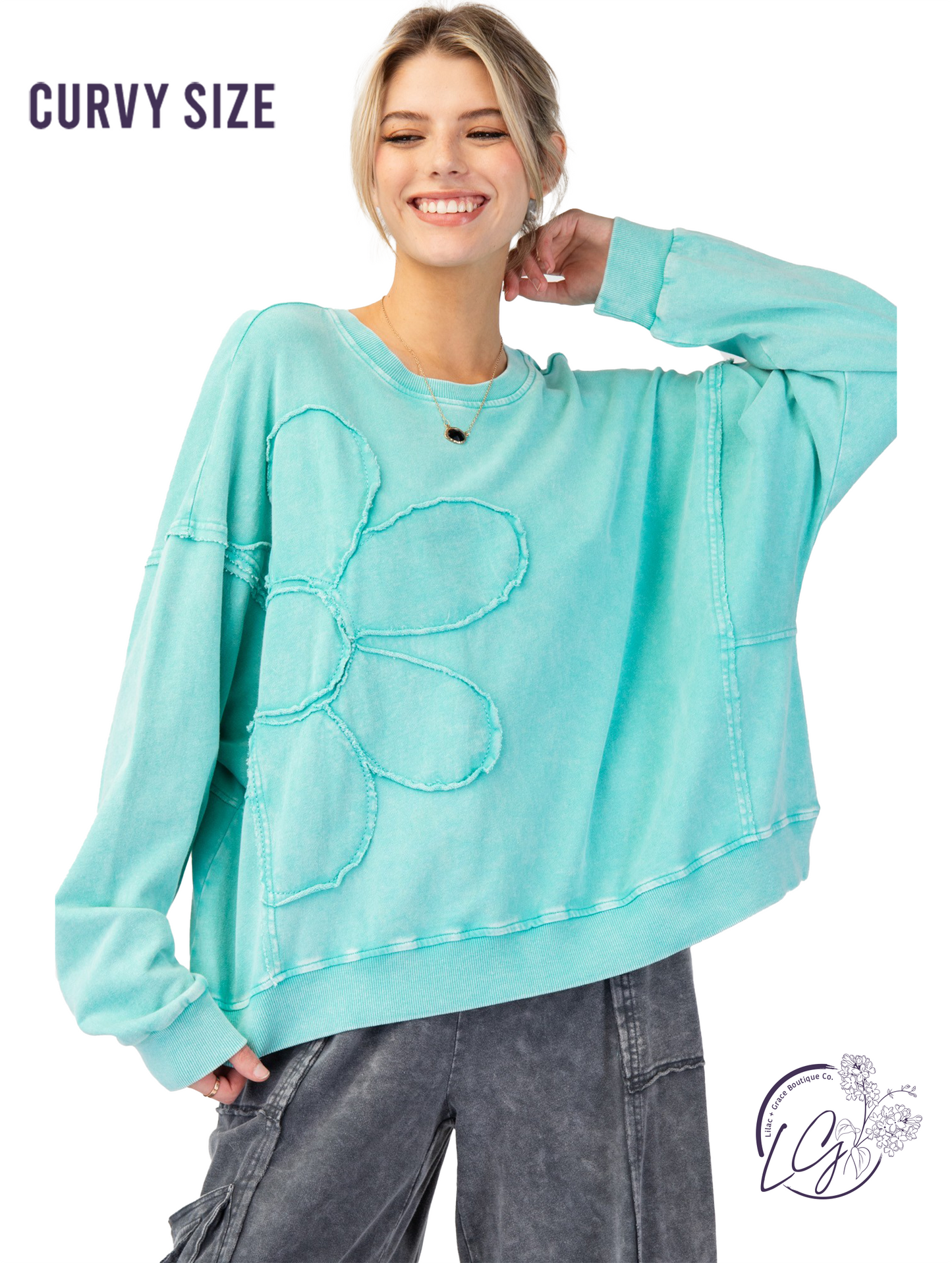 Curvy Washed Garden Knit Pullover