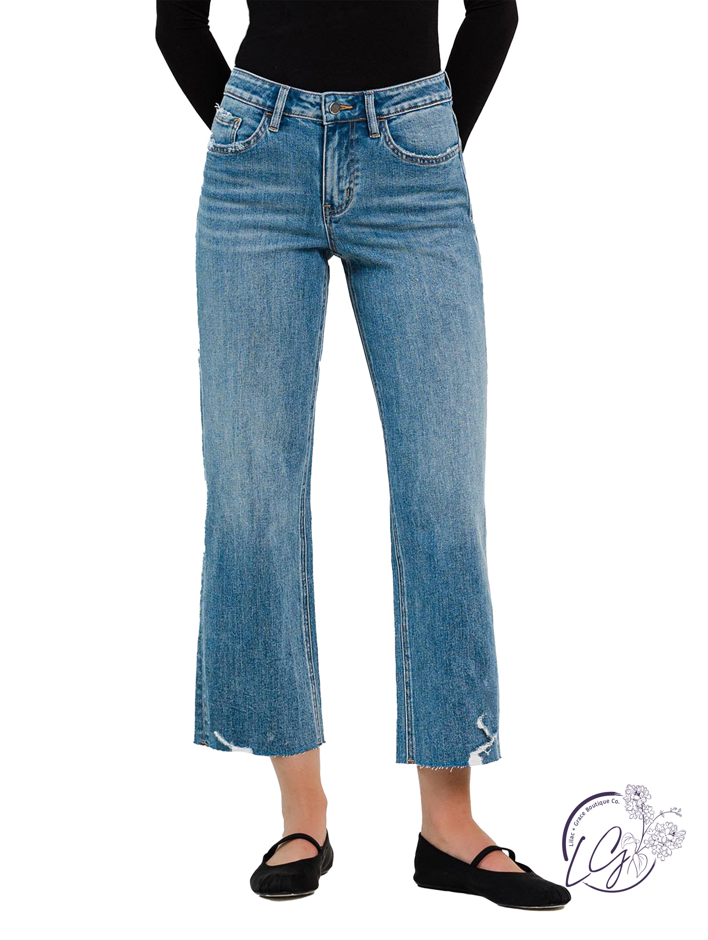 Lucille High-Rise Crop Slim Wide Jeans By Flying Monkey