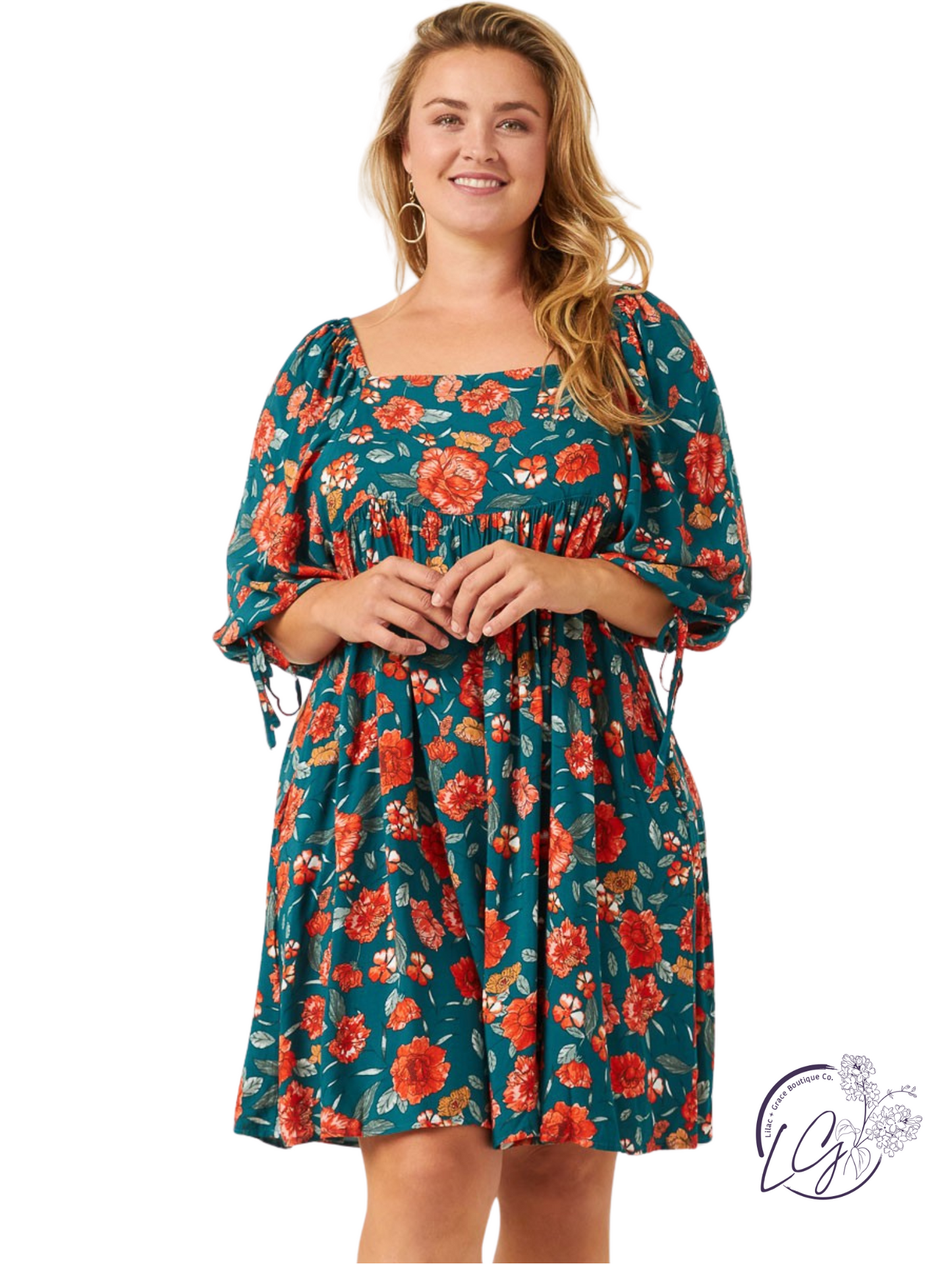 Curvy Gardenlace Tie Sleeve Mini Dress